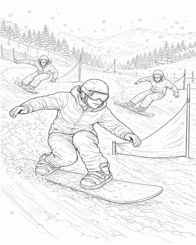 Snowboarders Corriendo Por El Recorrido De Slalom