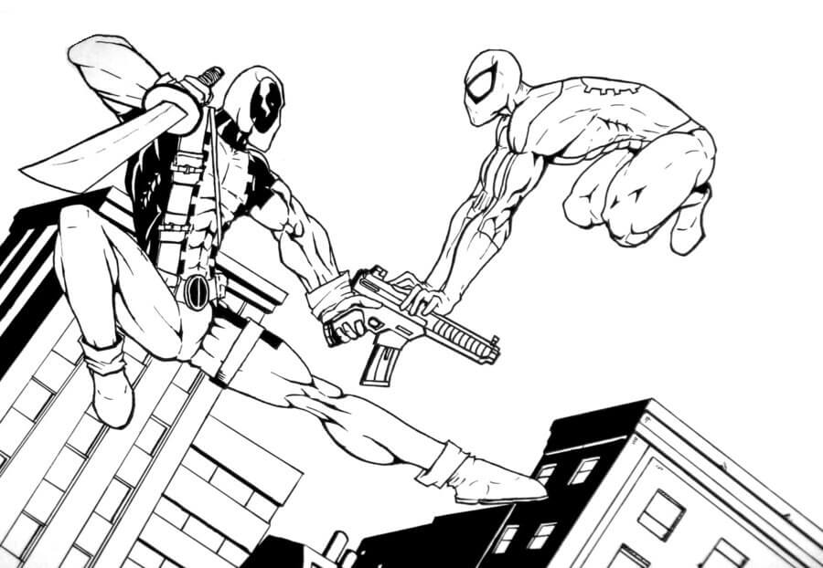 Spiderman vs Deadpool para colorear, imprimir e dibujar –