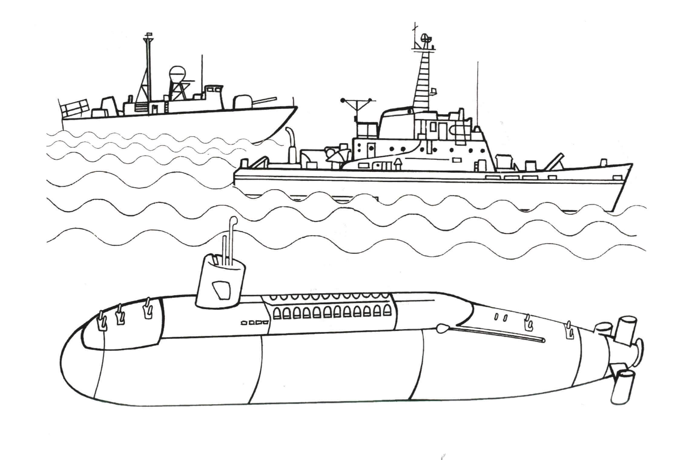 Submarino y dos Barcos