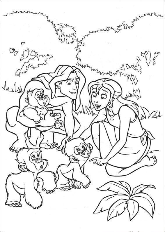 Tarzán y Jane Porter con Monos Bebés