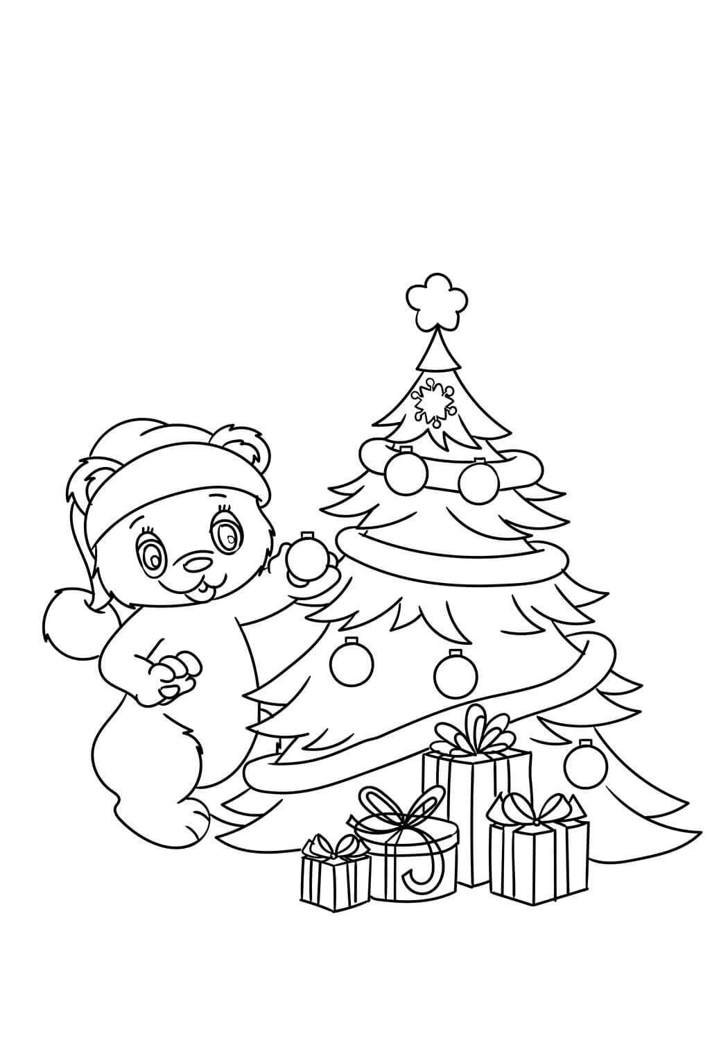 Teddy decorando el árbol de Navidad