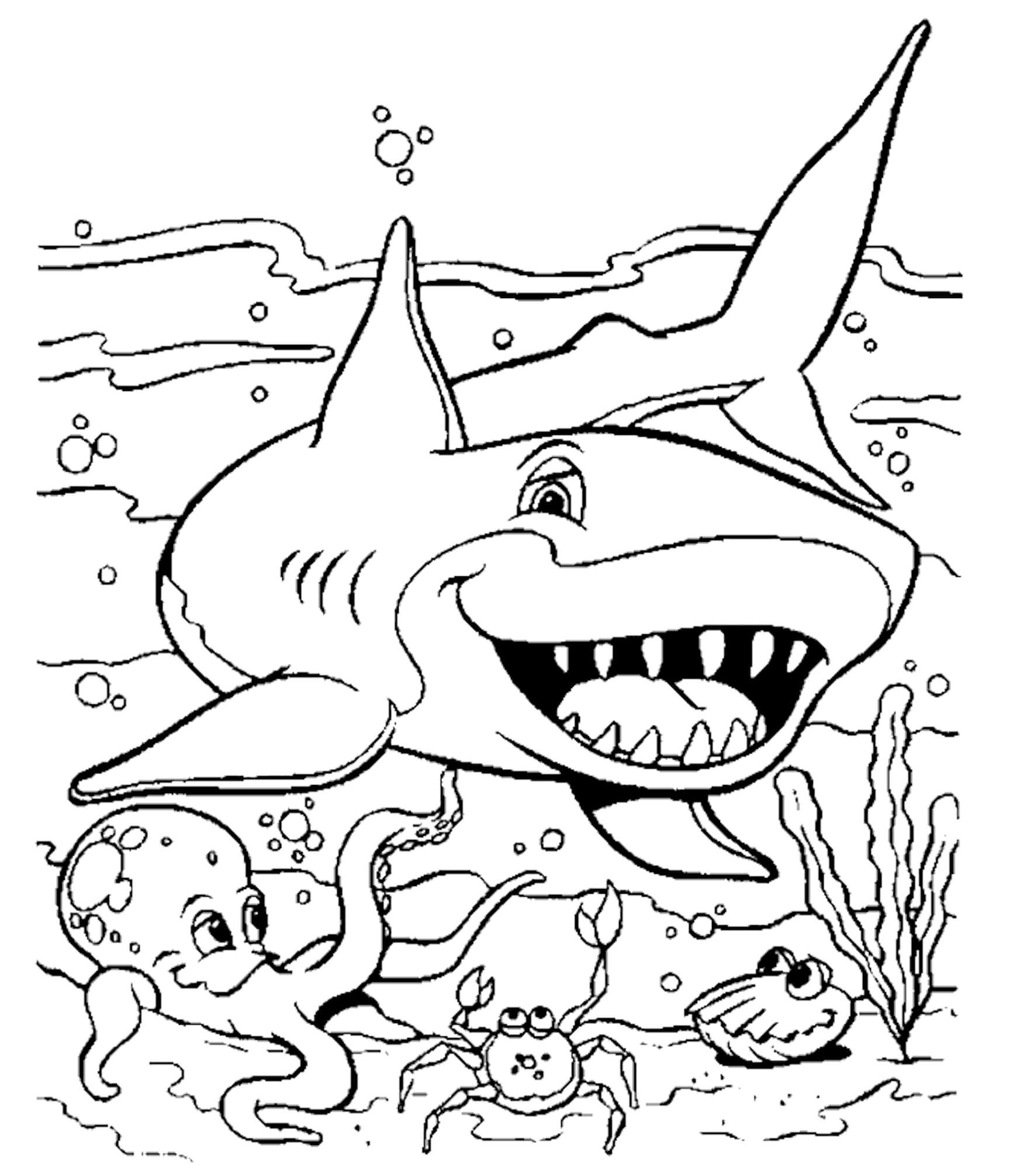 Tiburón Divertido con Animales Marinos