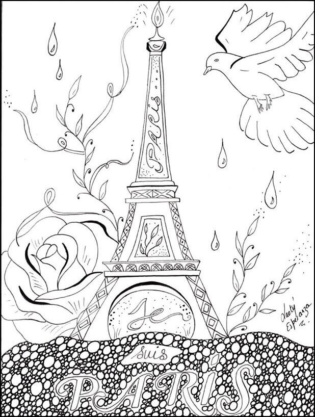 Torre Eiffel con Pájaro y Rosa