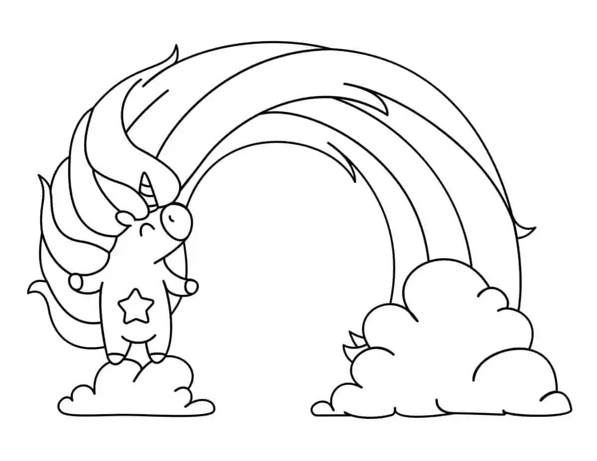 Unicornio de Dibujos Animados con Arcoiris
