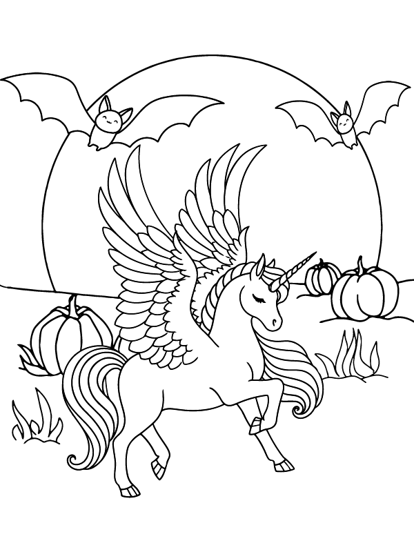 Unicornio de Halloween Impecable Página para Colorear
