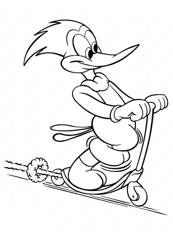 Woody Woodpecker rides a Sled
