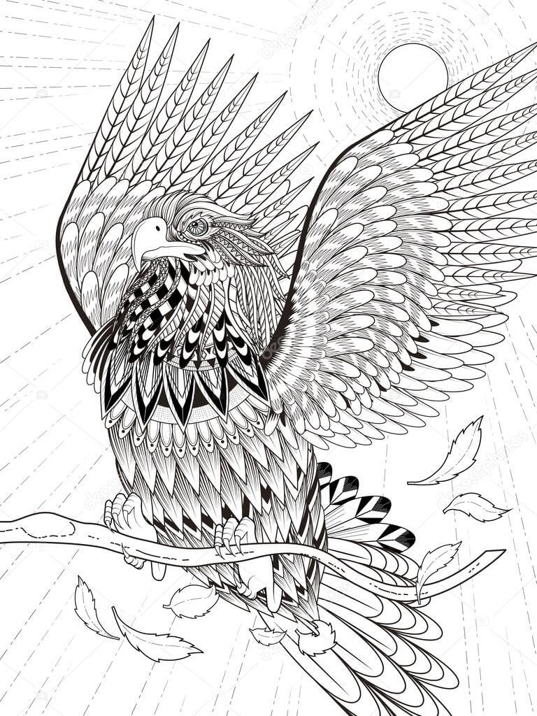 Águila Volando Mandala para colorear, imprimir e dibujar –