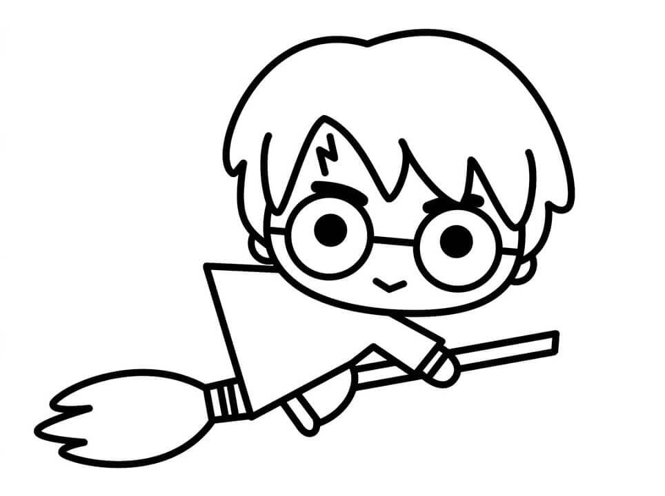  Chibi Harry Potter Volando para colorear, imprimir e dibujar –ColoringOnly.Com