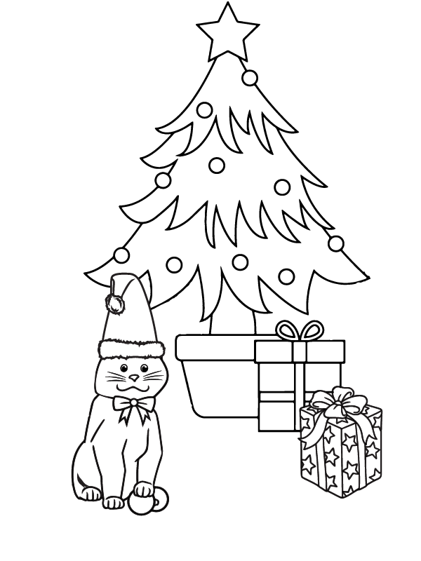 Árbol de Navidad y un Gato Adorable Navideño