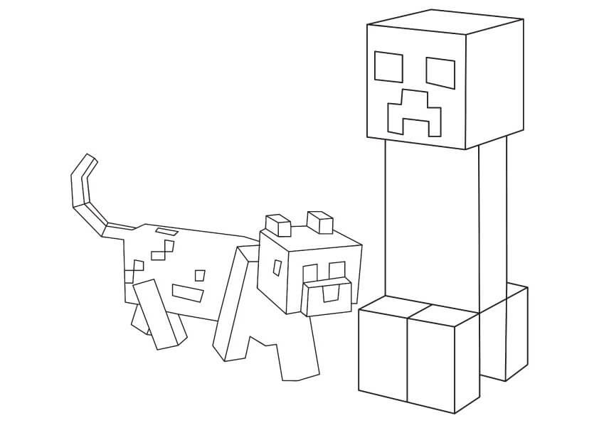  Creeper y Perro en Minecraft para colorear, imprimir e dibujar –ColoringOnly.Com