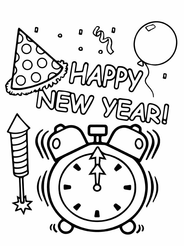 Feliz Año Nuevo Campanas Y Arbol Para Colorear Imprimir E Dibujar Coloringonlycom 3980