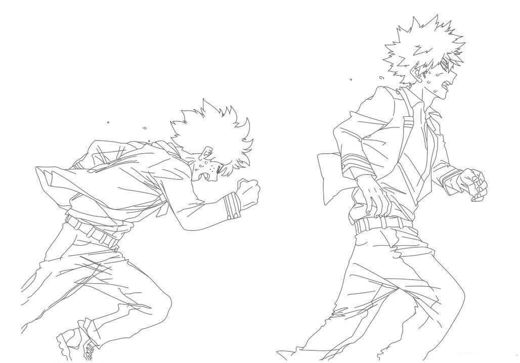 Deku Y Bakugo Corriendo Para Colorear Imprimir E Dibujar Coloringonly Com