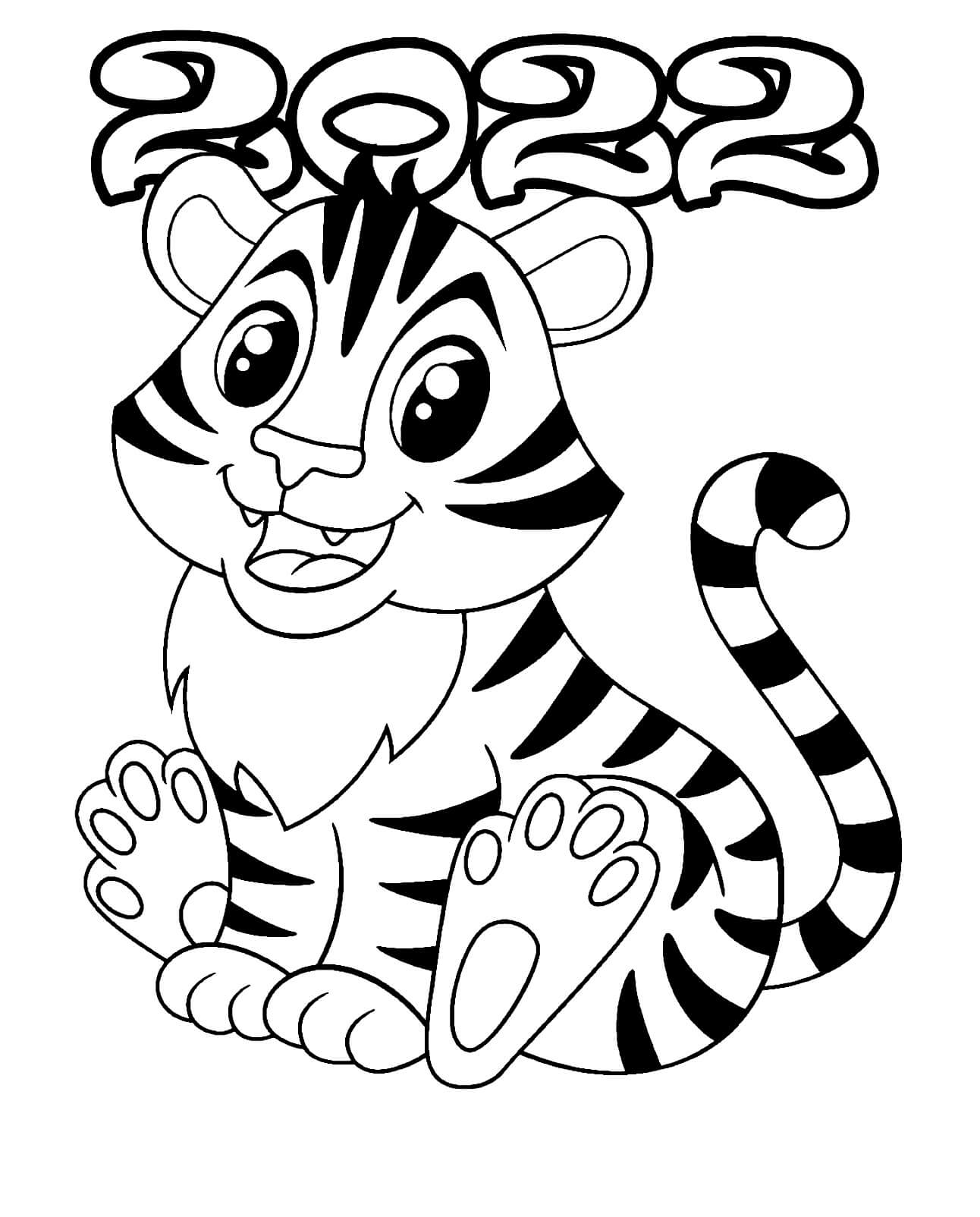 Feliz Año Nuevo 2022 Tigre para colorear, imprimir e dibujar