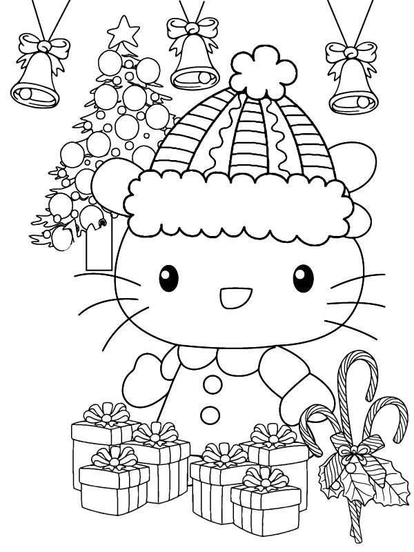 Adorable Hello Kitty Navideña para Colorear Gratis