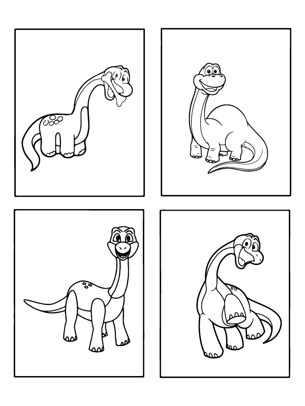 Cuatro Páginas para Colorear de Bron el Dinosaurio para Niños