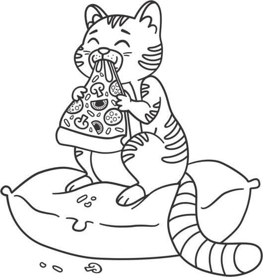 Gato Comiendo Pizza imprimir e dibujar –ColoringOnly.Com