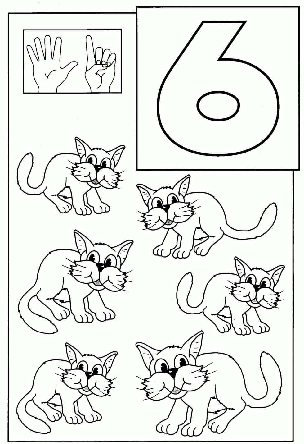 Gato Número Seis y Seis para colorear, imprimir e dibujar –