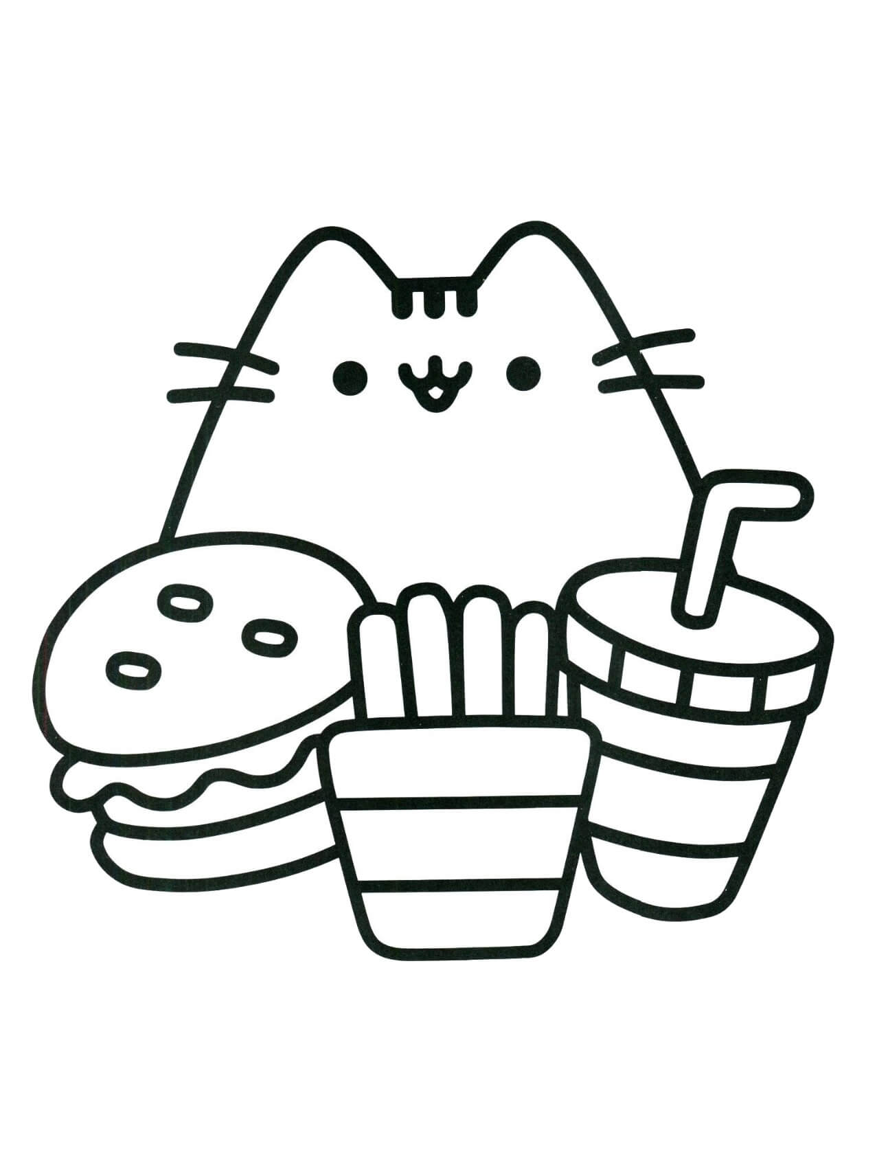 Gato Pusheen con Comida para colorear, imprimir e dibujar –