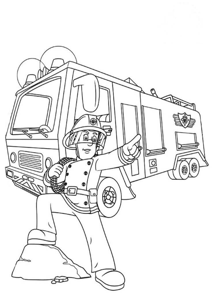 arcilla grande Nuclear Genial Bombero Sam con Camión de Bomberos para colorear, imprimir e dibujar  –ColoringOnly.Com