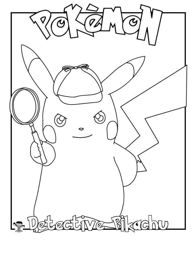 Genial Detective Pikachu para colorear, imprimir e dibujar