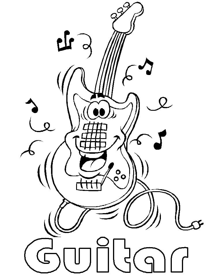 Guitarra de Dibujos Animados para colorear, imprimir e dibujar  –