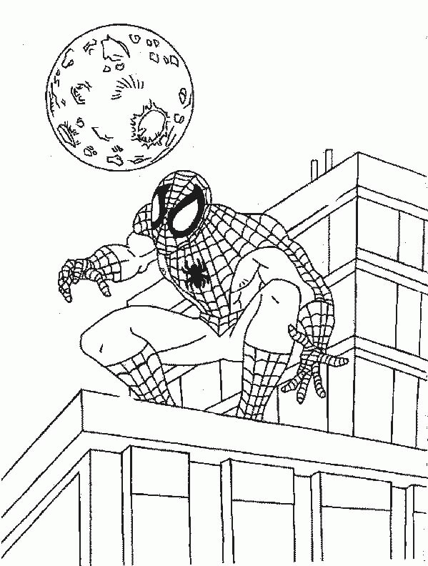 Hombre Araña en la Ciudad con Luna para colorear imprimir e dibujar ColoringOnly Com