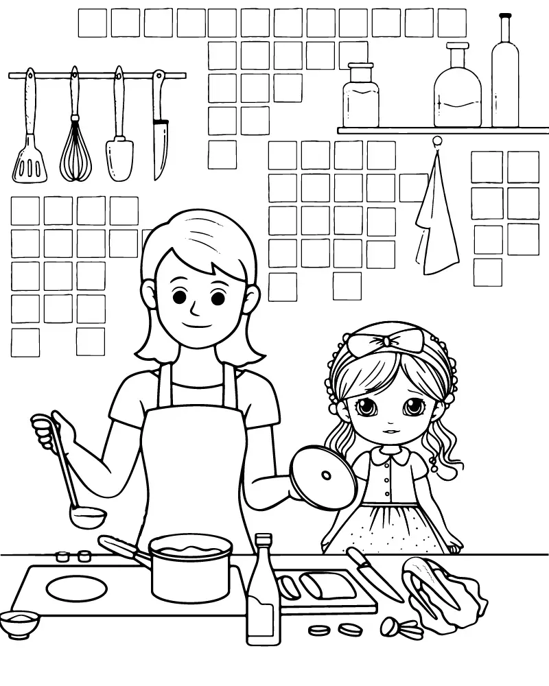 Mamá e Hija Cocinando