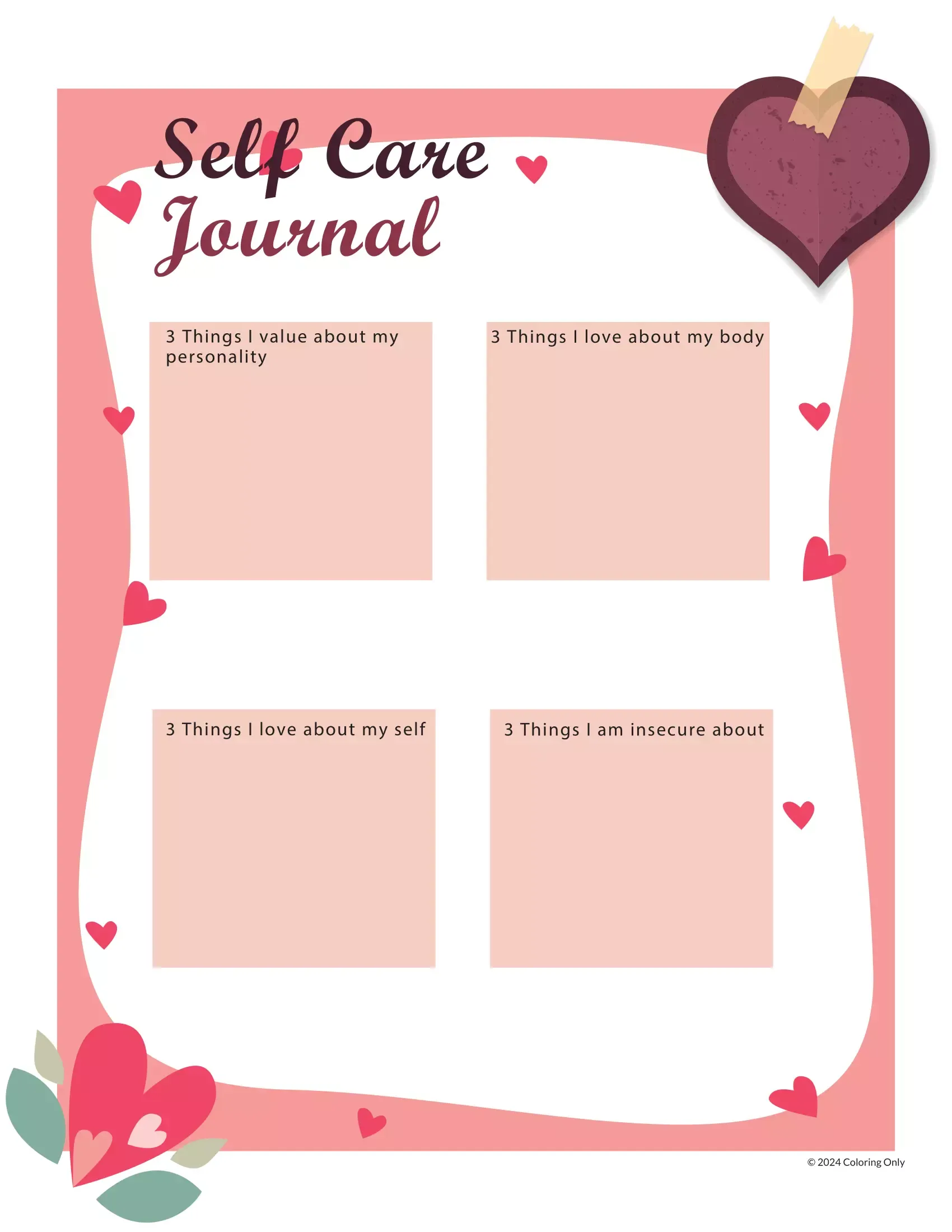 Plantilla De Diario De Autocuidado Amoroso﻿