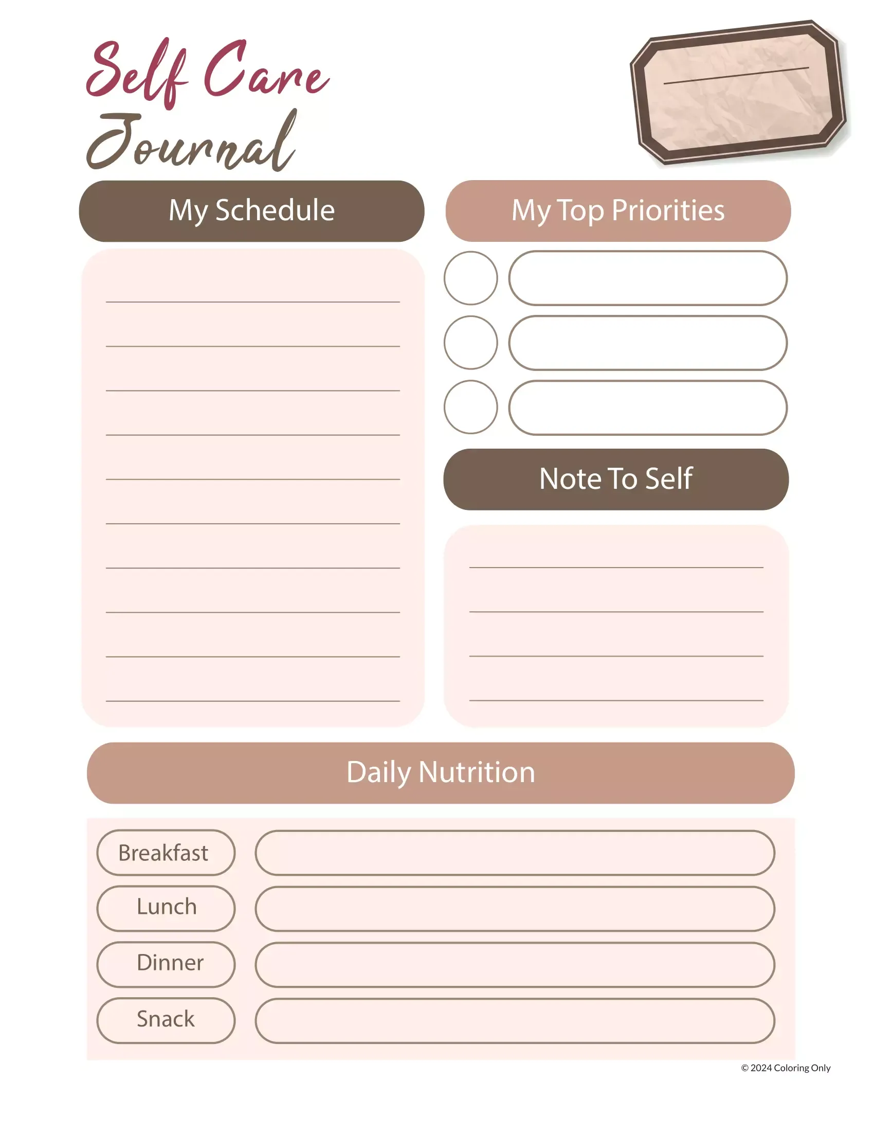 Plantilla De Diario De Autocuidado De Prioridades﻿