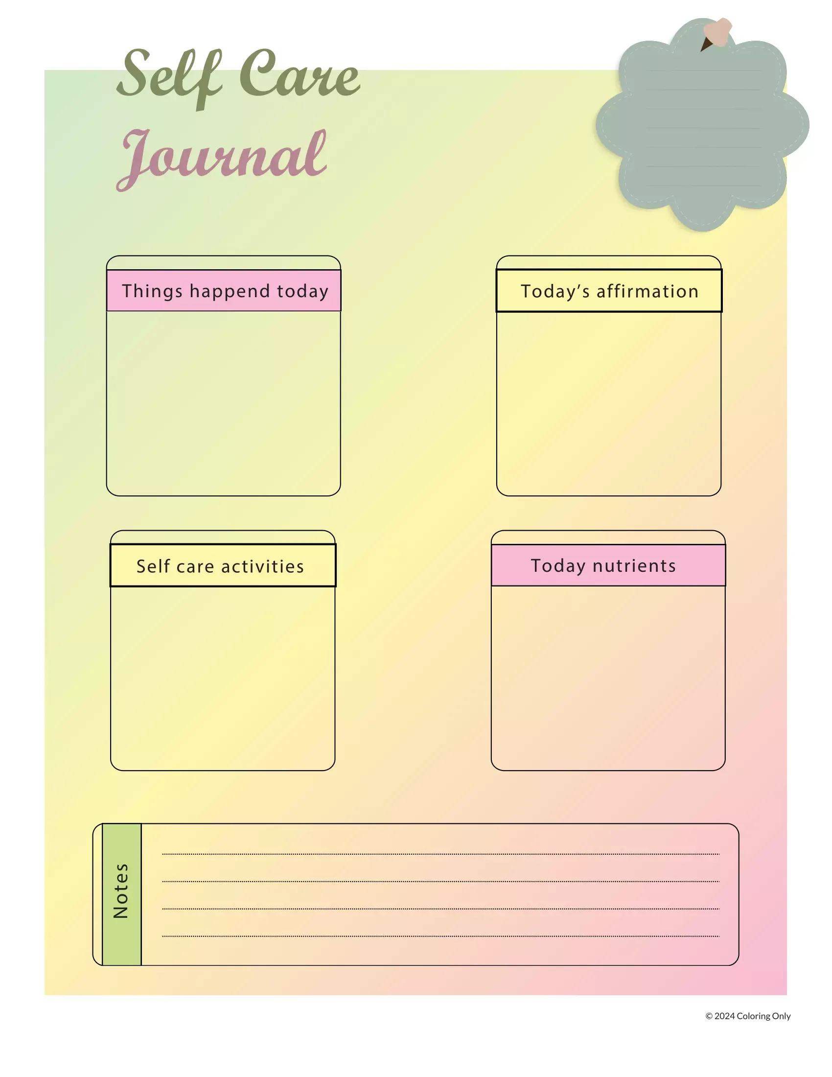 Plantilla De Diario De Autocuidado De Afirmaciones﻿