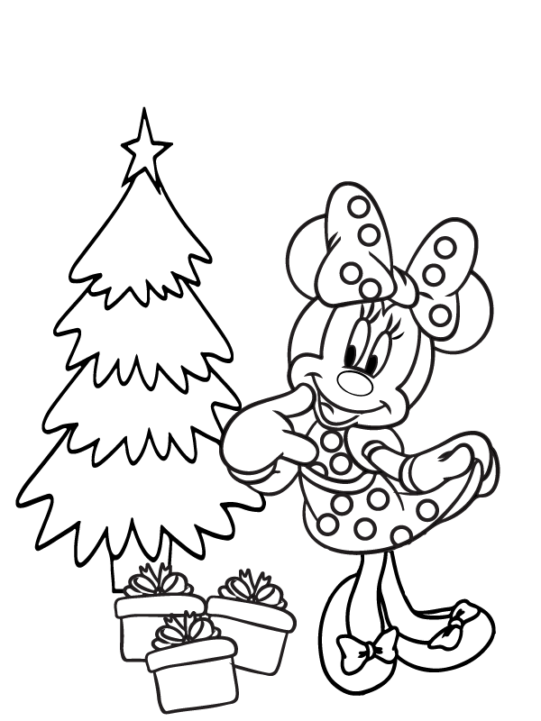 Página para Colorear de Minnie Mouse Navideña Alegre