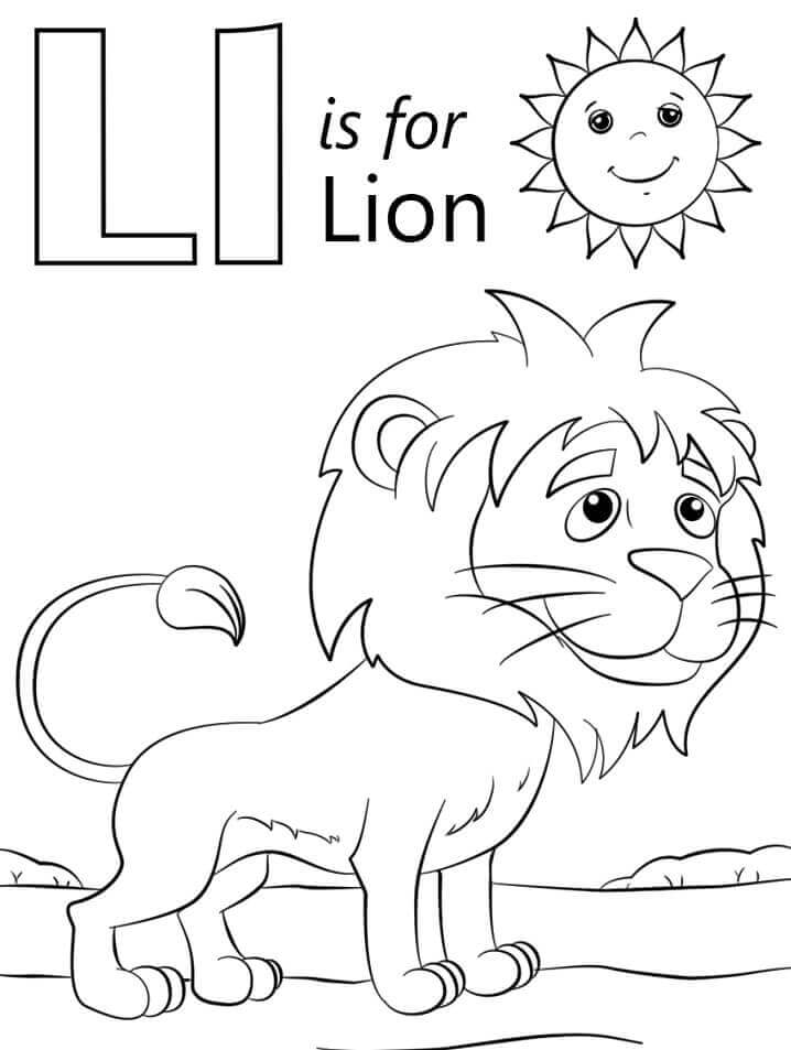  León Letra L Con Sol para colorear, imprimir e dibujar –ColoringOnly.Com