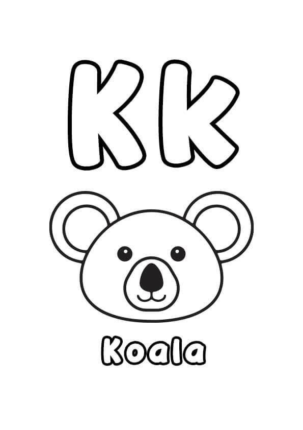  Letra K Koala para colorear, imprimir e dibujar –ColoringOnly.Com