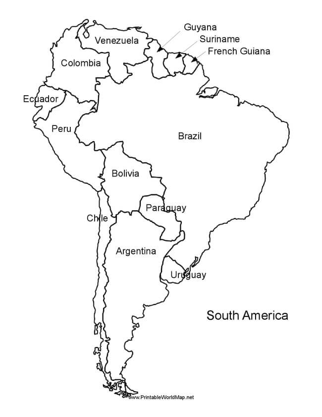 Mapa De América Del Sur para colorear, imprimir e dibujar –ColoringOnly.Com