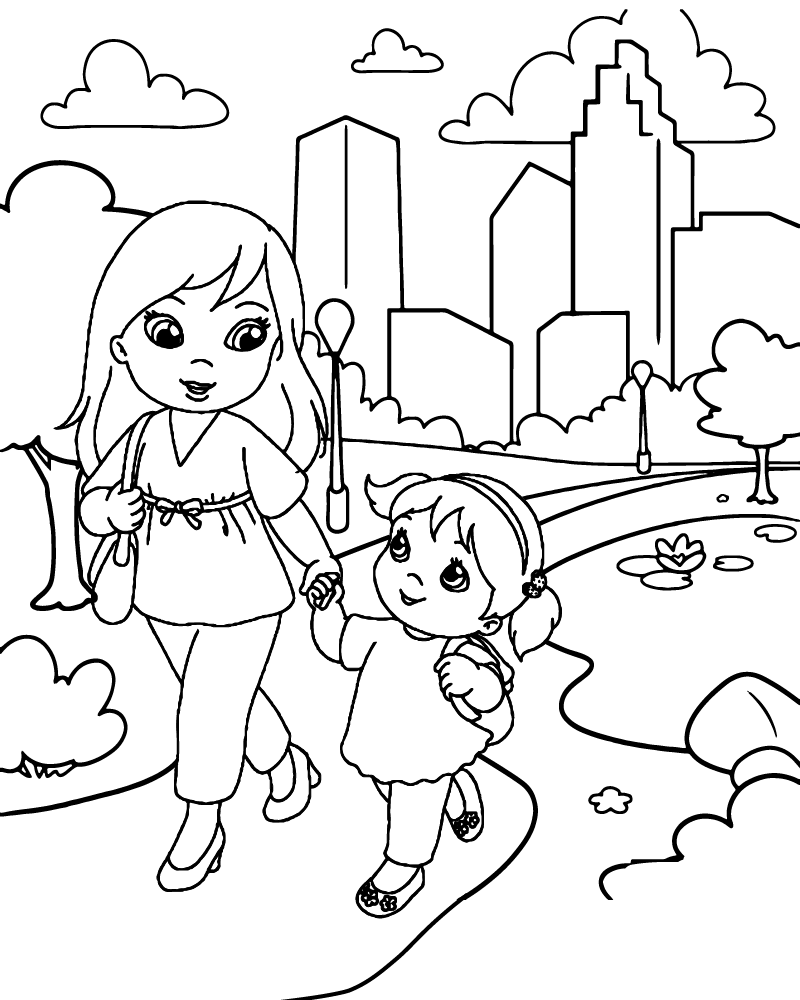 Mamá y Niño Caminando en el Parque