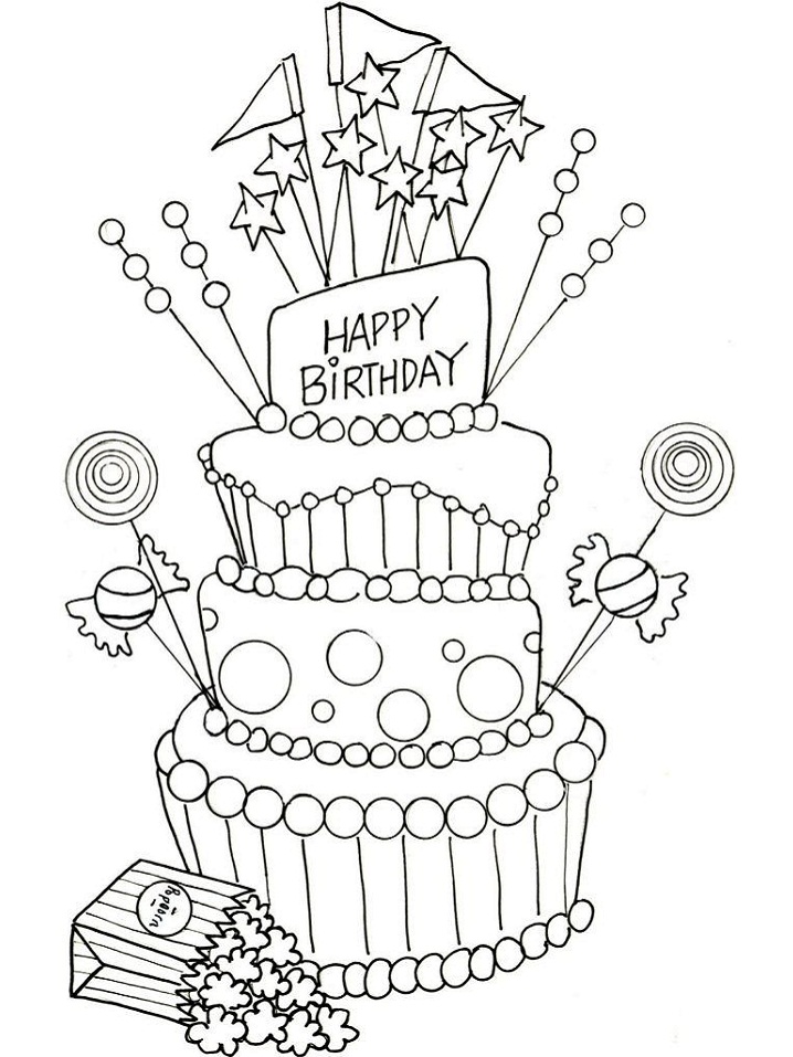 Pinto Dibujos: Happy birthday con pastel para colorear