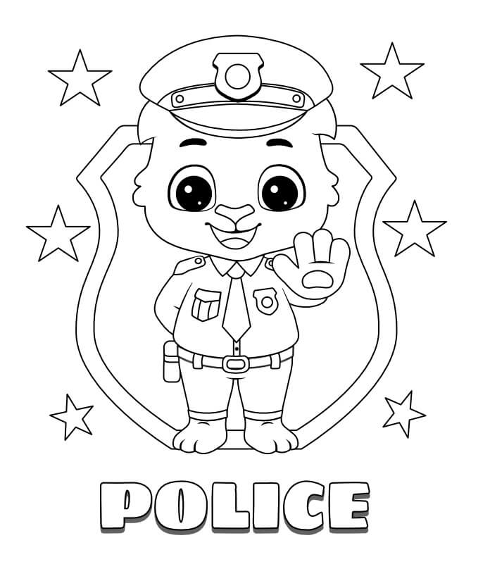 Policía de Dibujos Animados para colorear, imprimir e dibujar  –