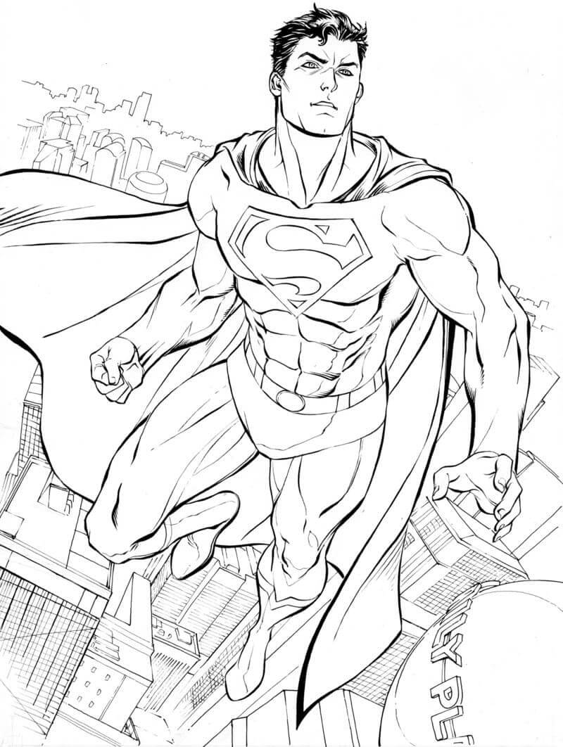 Superman Volando En La Ciudad Para Colorear Imprimir E Dibujar Coloringonlycom 