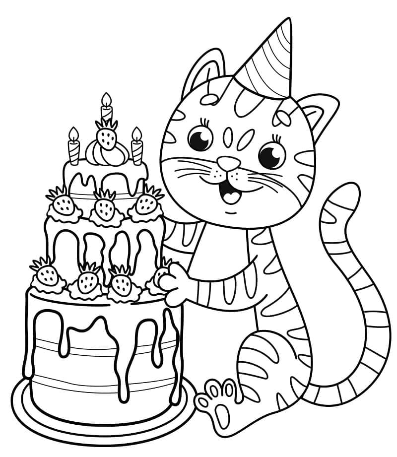 chat et gâteau d’anniversaire