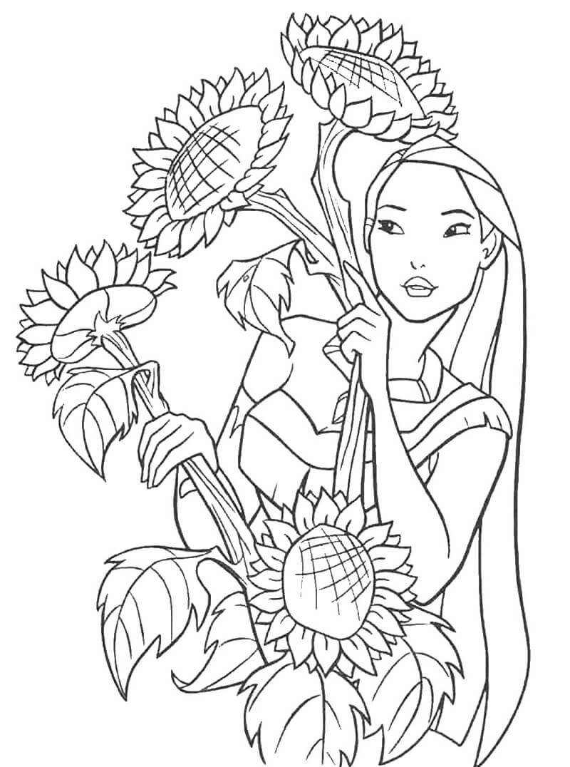 Pocahontas avec des fleurs