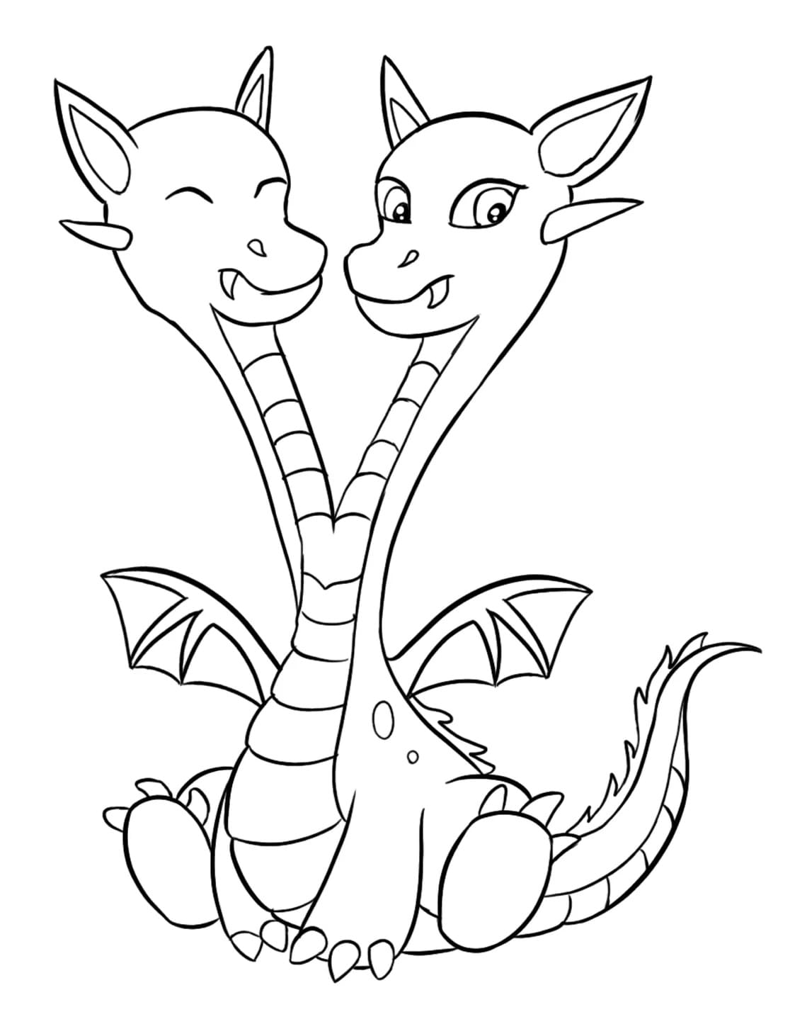 Coloriage Dragon à Deux Têtes  télécharger et imprimer gratuit