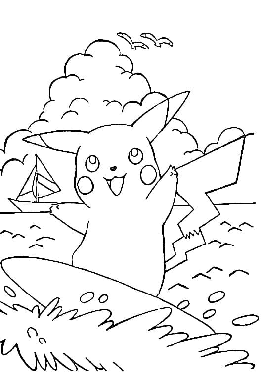 Pikachu Sur Planche de Surf