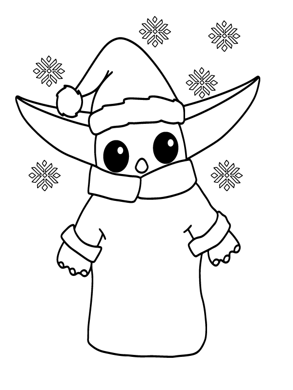 Coloriage: Mignon Bébé Yoda Noël - télécharger et imprimer gratuit