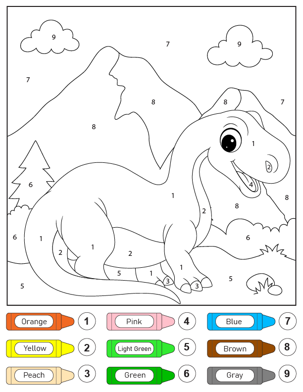 Le dinosaure à long cou à colorier par numéro