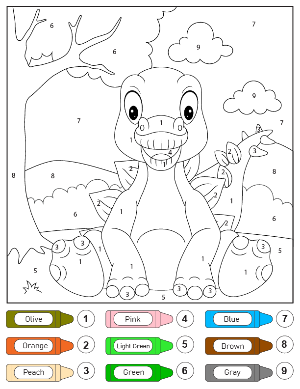 Mignon petit dinosaure à colorier par numéro