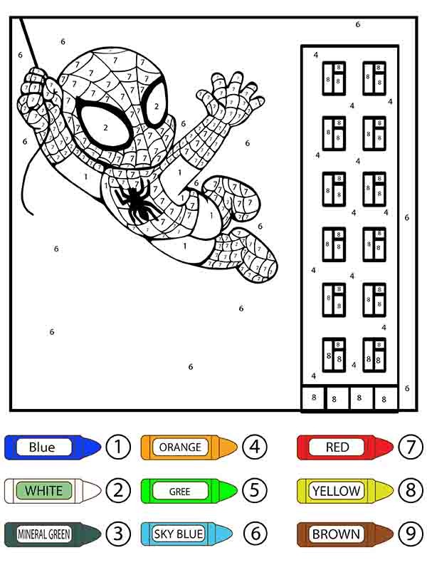 Mignon Spider-Man se Balançant à Colorier par Numéro