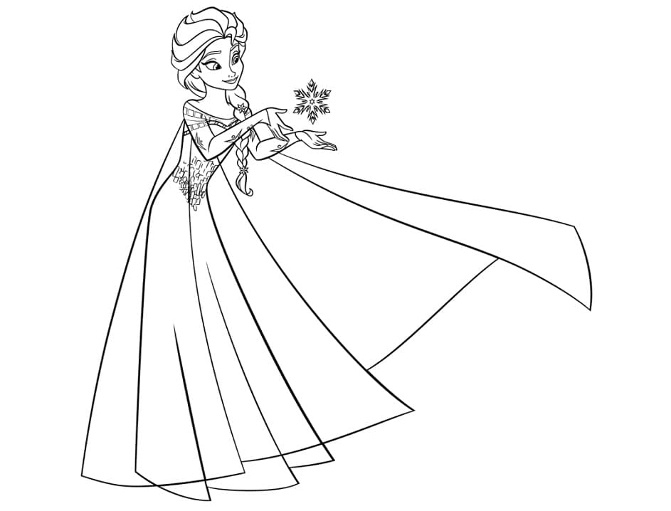 Coloriage Elsa avec flocon de neige