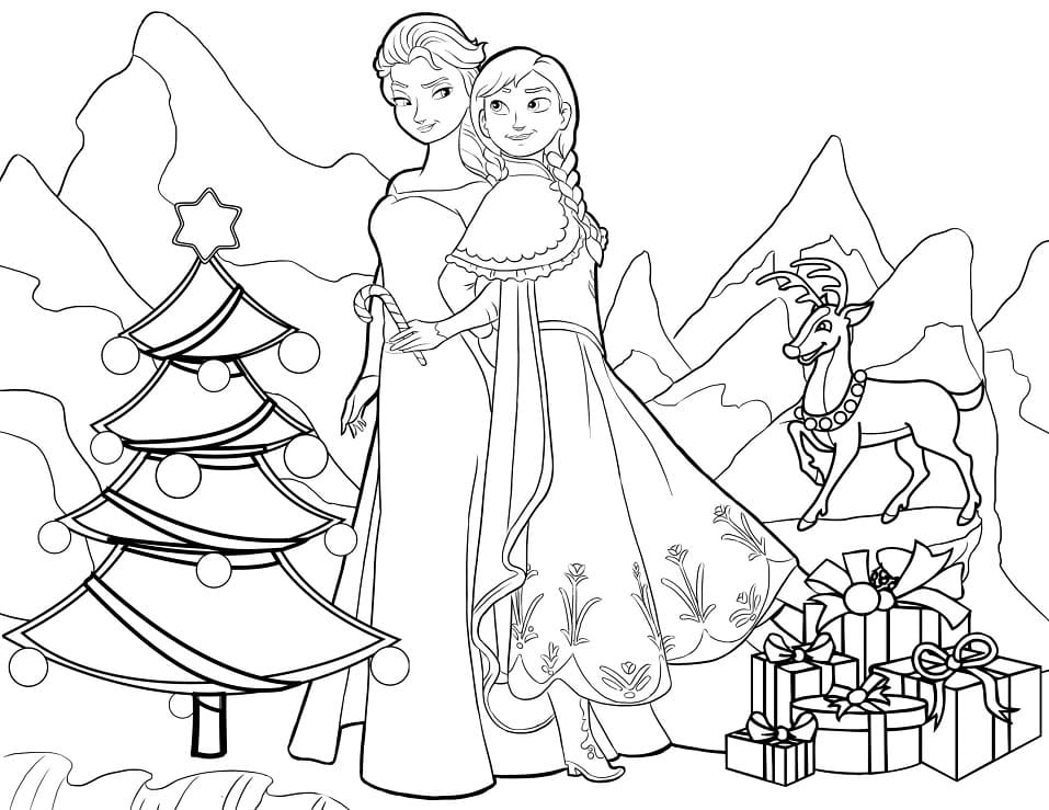 Coloriage Elsa et Anna Disney Noël