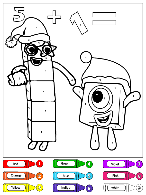 Cinq et Un Numberblocks Coloriage par Numéro