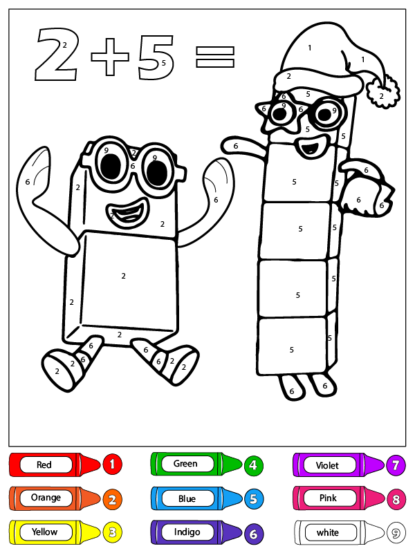 Deux et Cinq Numberblocks Coloriage par Numéro